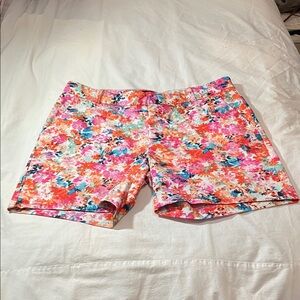J. Crew Floral Print Cotton Shorts in Pink Orange Multicolor